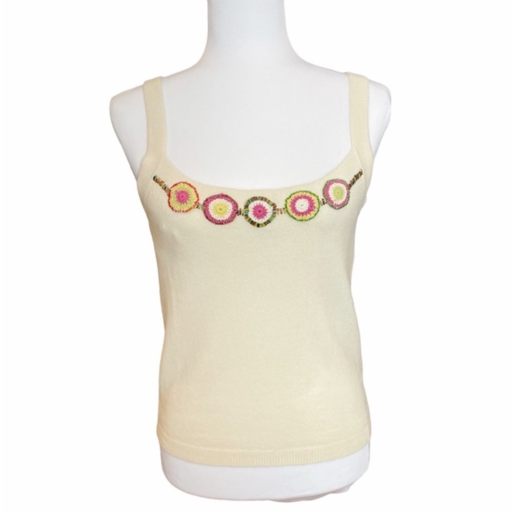 Cynthia Steffe Cream Tank Top with Floral Embroidery